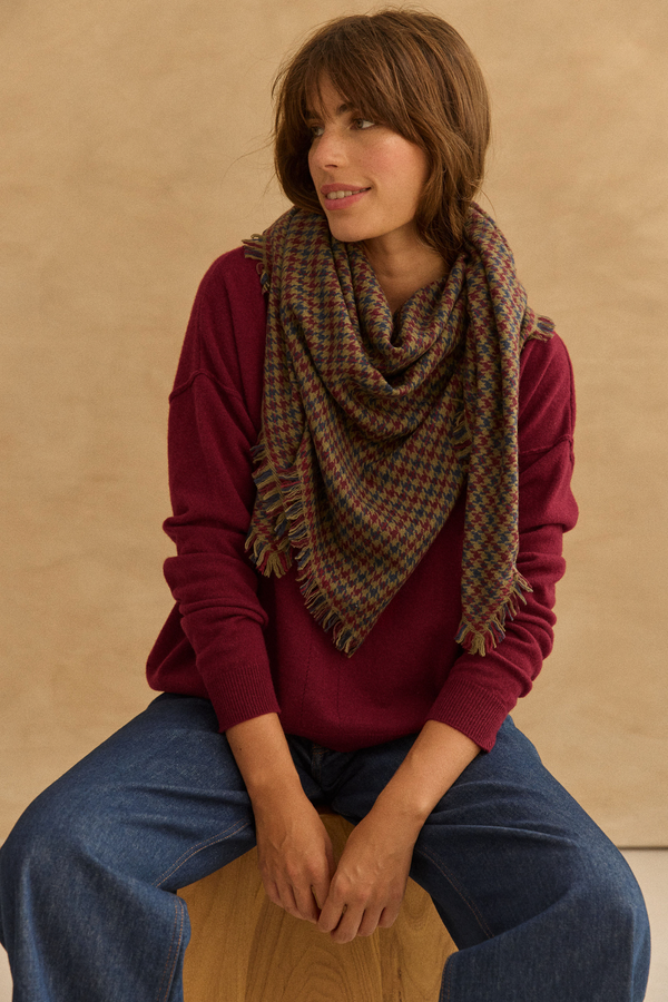 Écharpe Zélie pied de poule kaki