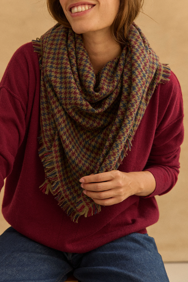 Écharpe Zélie pied de poule kaki