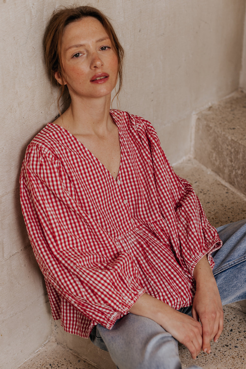 Blouse Eglantine vichy rouge