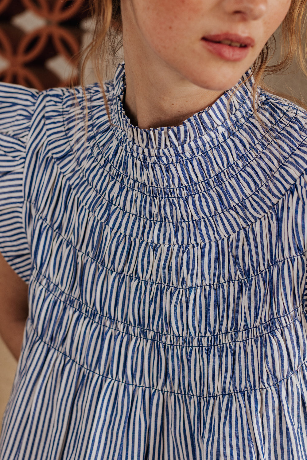 Blouse Rose rayures bleues
