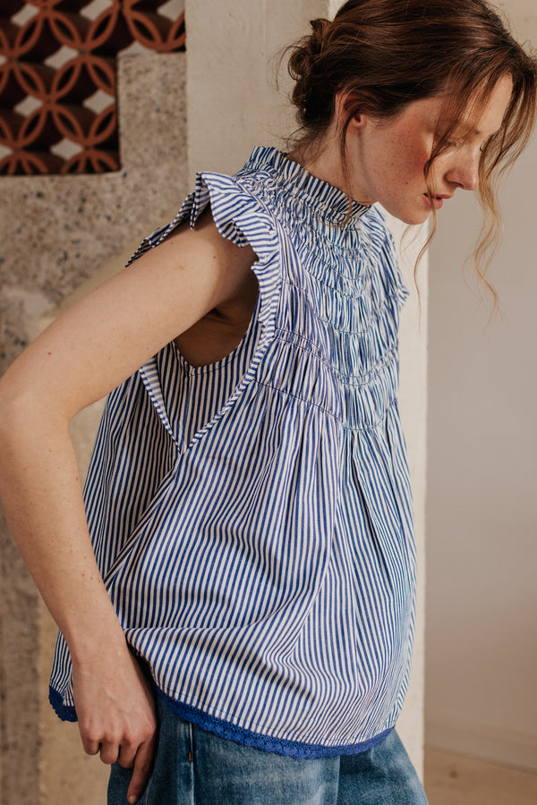 Rose blouse blue stripes