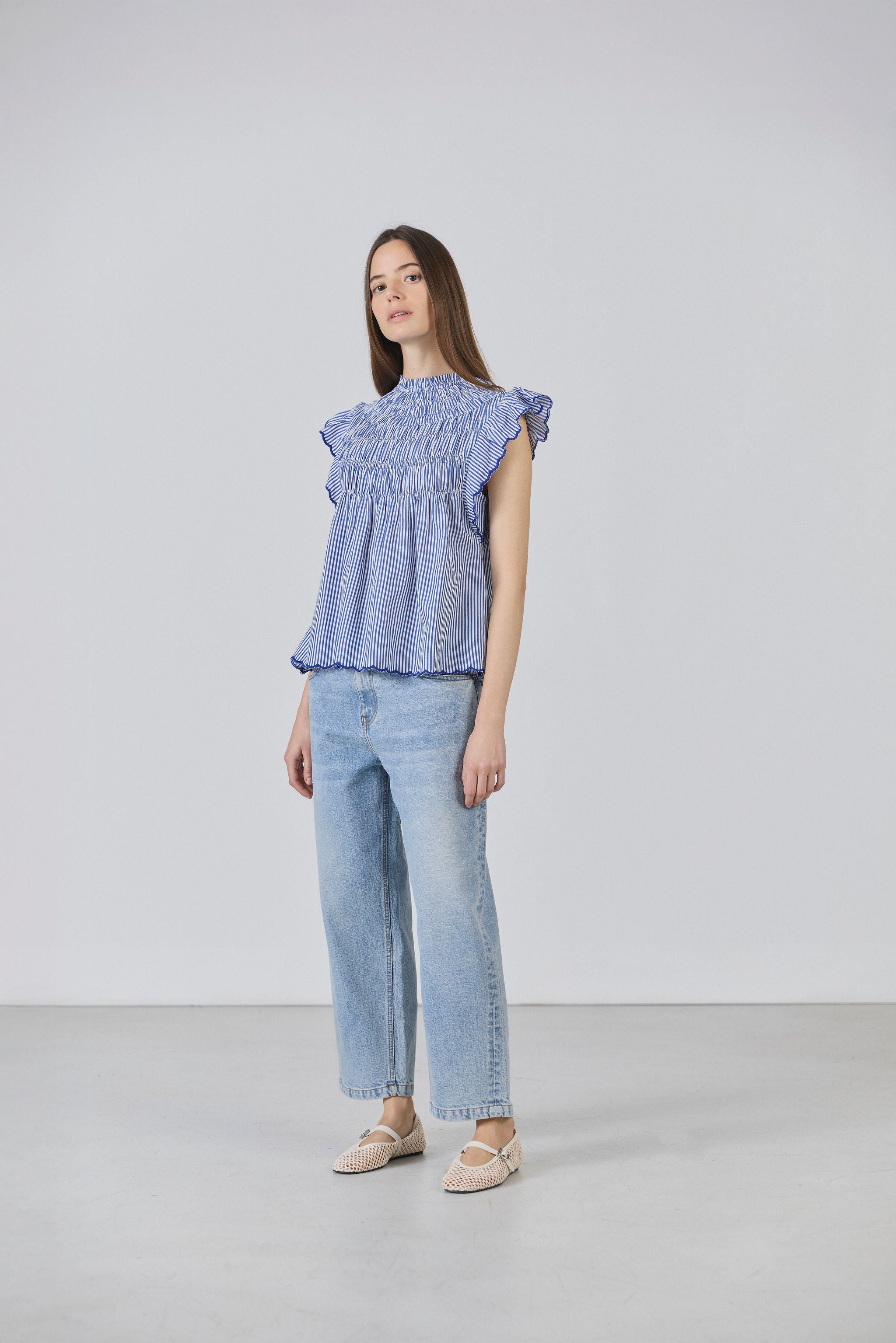 Blouse Rose rayures bleues