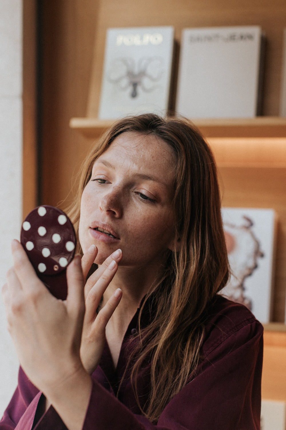 Mia bordeaux polka dot mirror