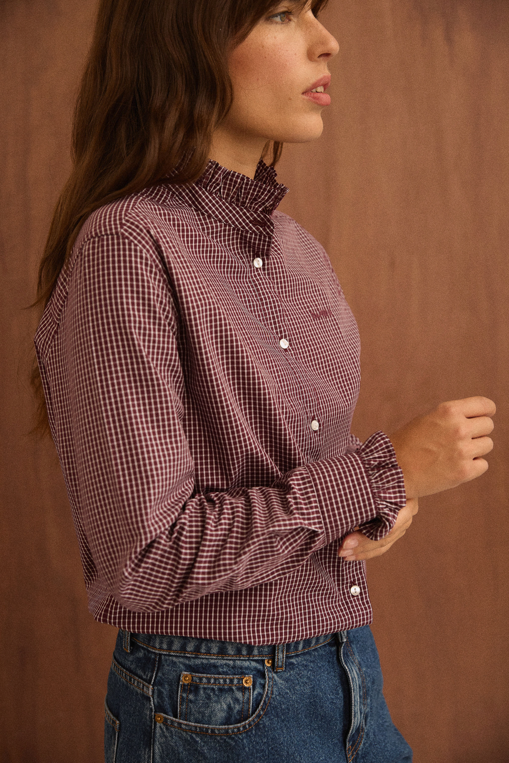Chemise Jasmine carreaux bordeaux