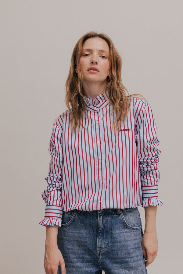 Chemise Jasmine bleu ciel rayures bordeaux