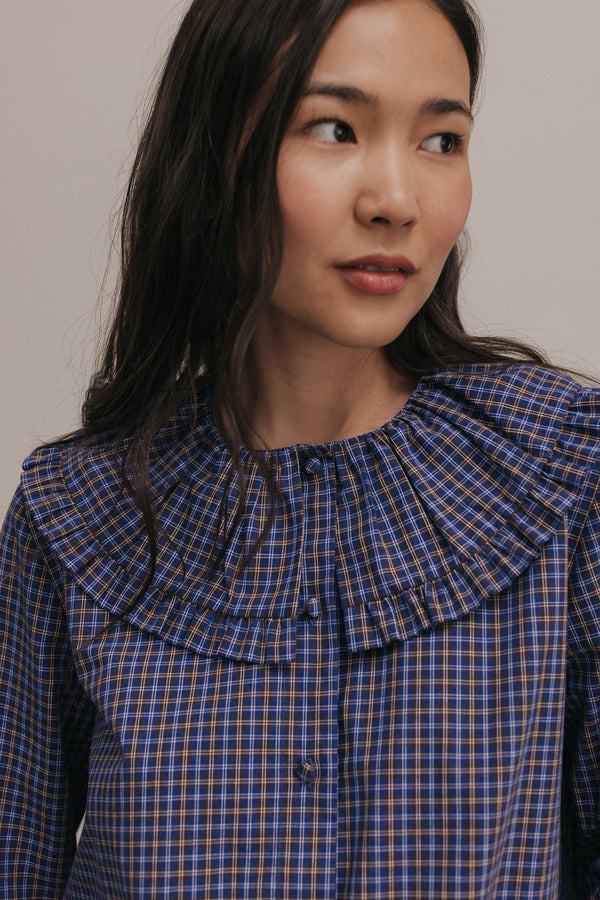 Laura blue checked shirt