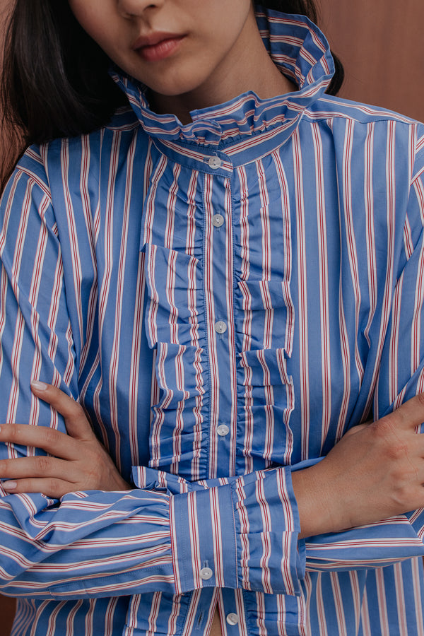 Marilou sky-blue shirt with red stripes