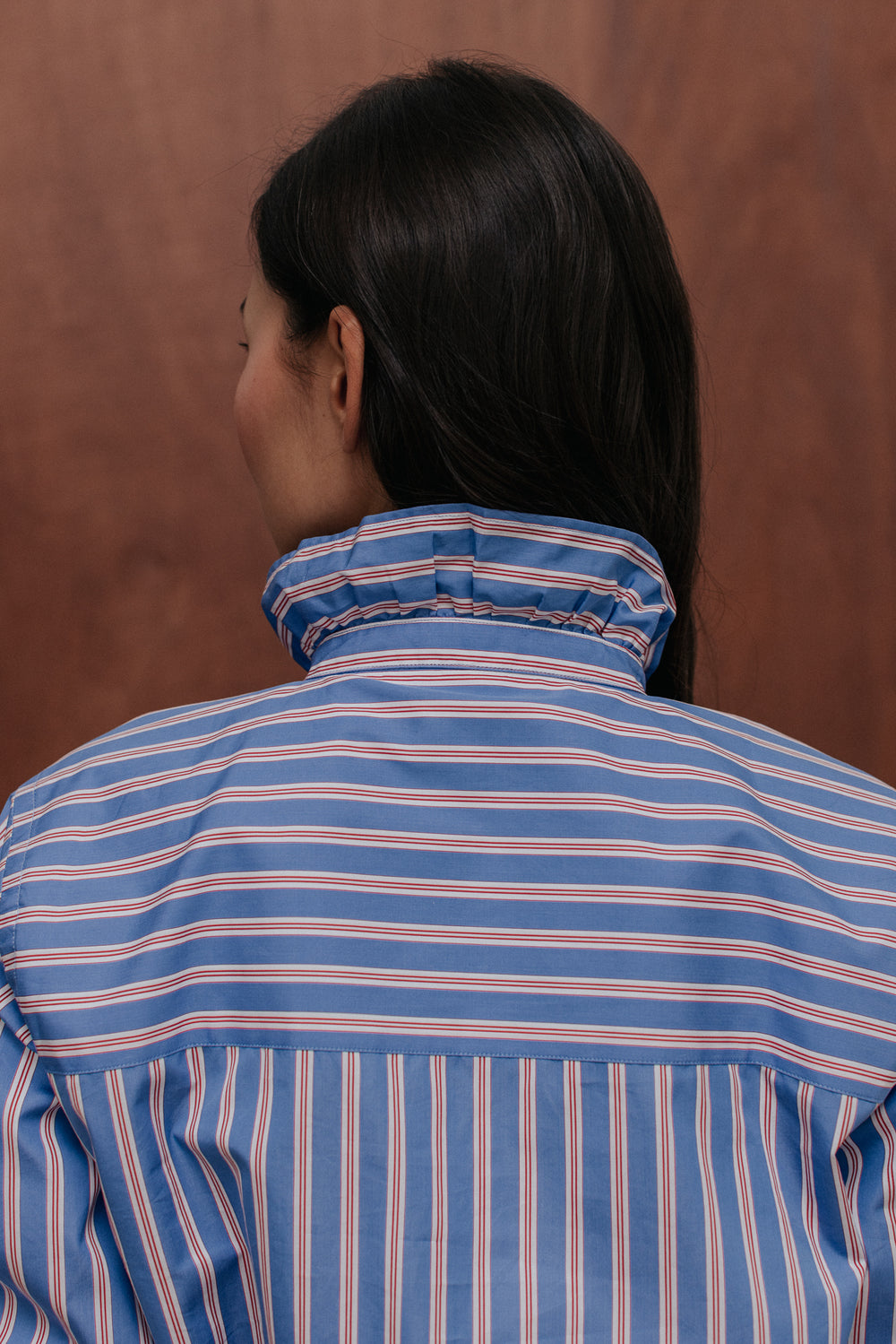 Chemise Marilou bleu ciel rayures rouges