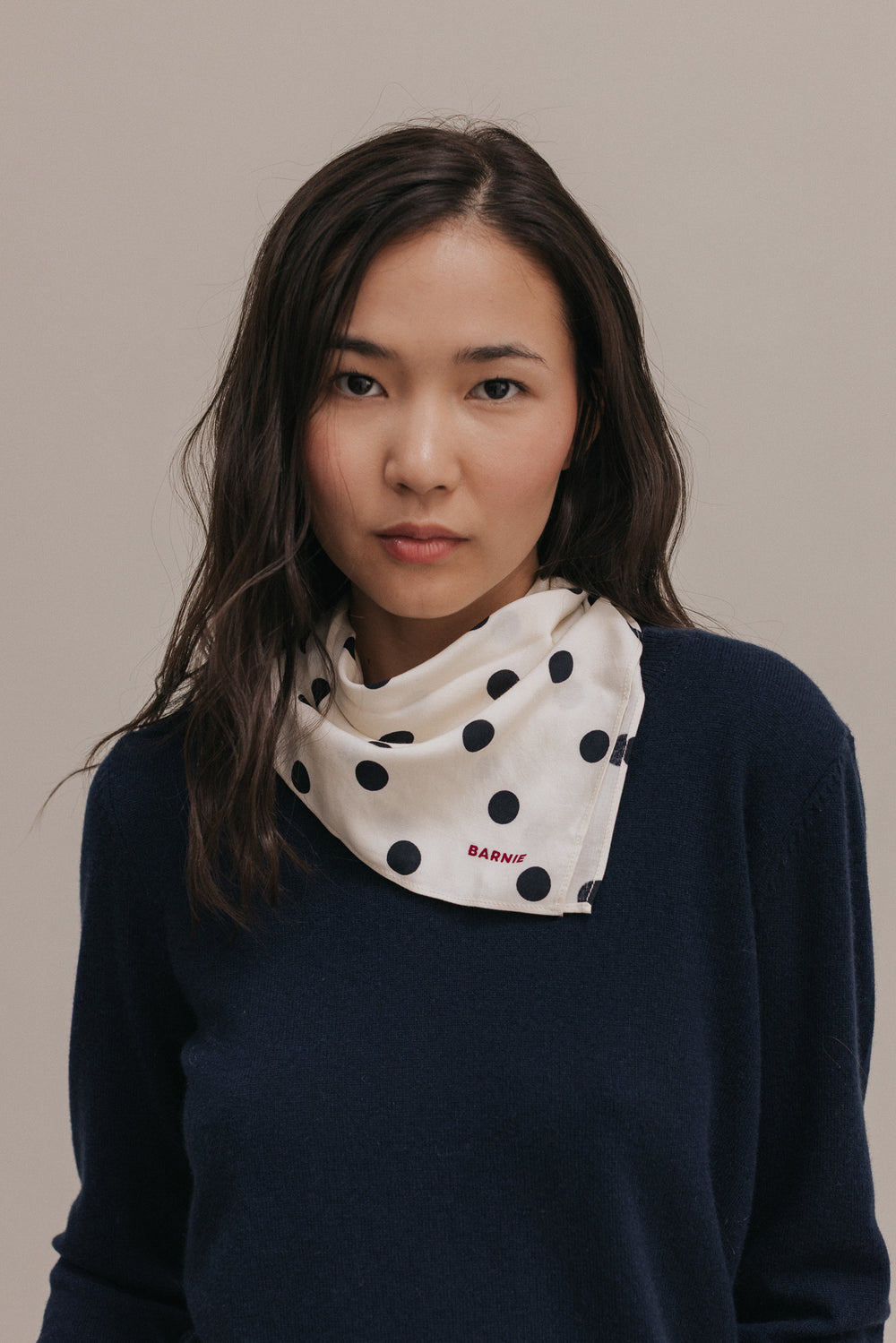 Isabelle ecru polka-dot scarf