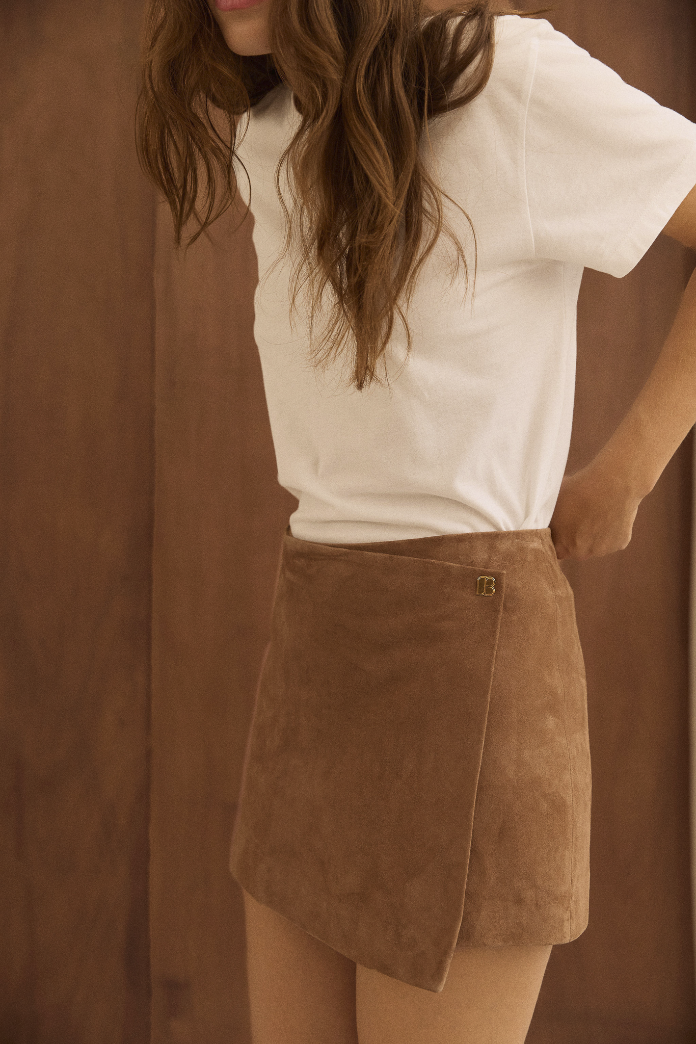 Jupe Camille camel en daim 