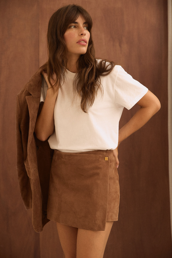 Jupe Camille camel en daim 