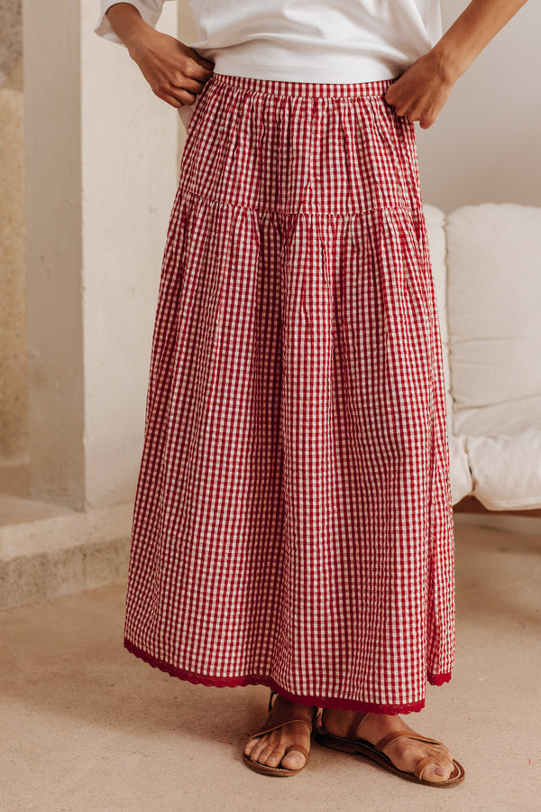 Elise red gingham skirt