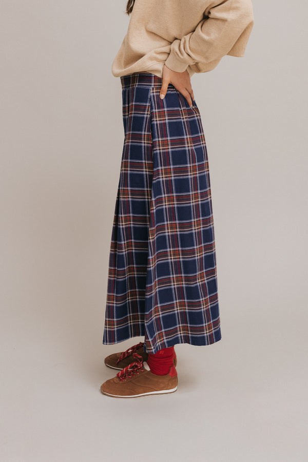 Poppy navy checked skirt