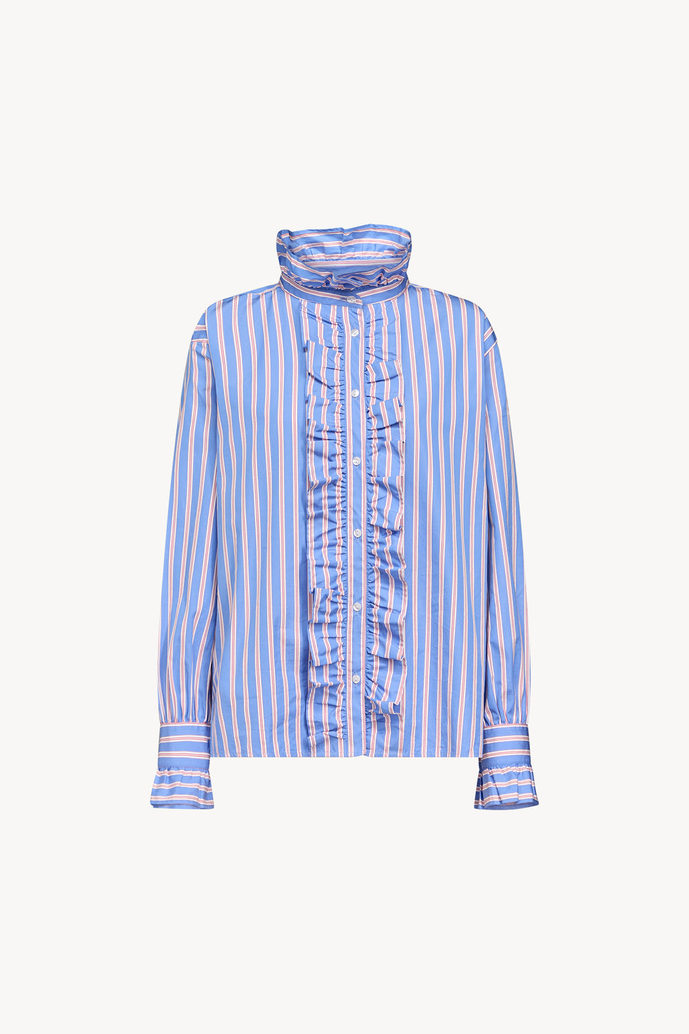 Chemise Marilou bleu ciel rayures rouges