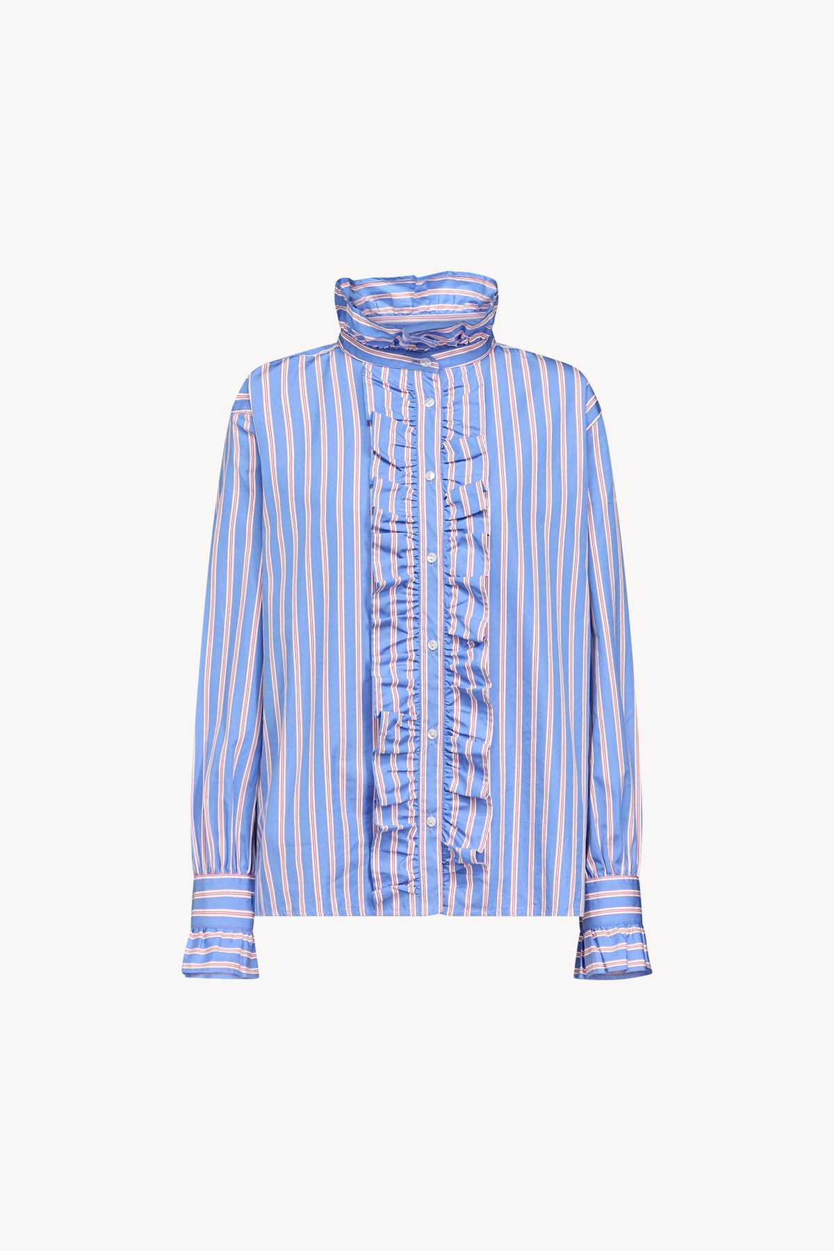 Chemise Marilou bleu ciel rayures rouges