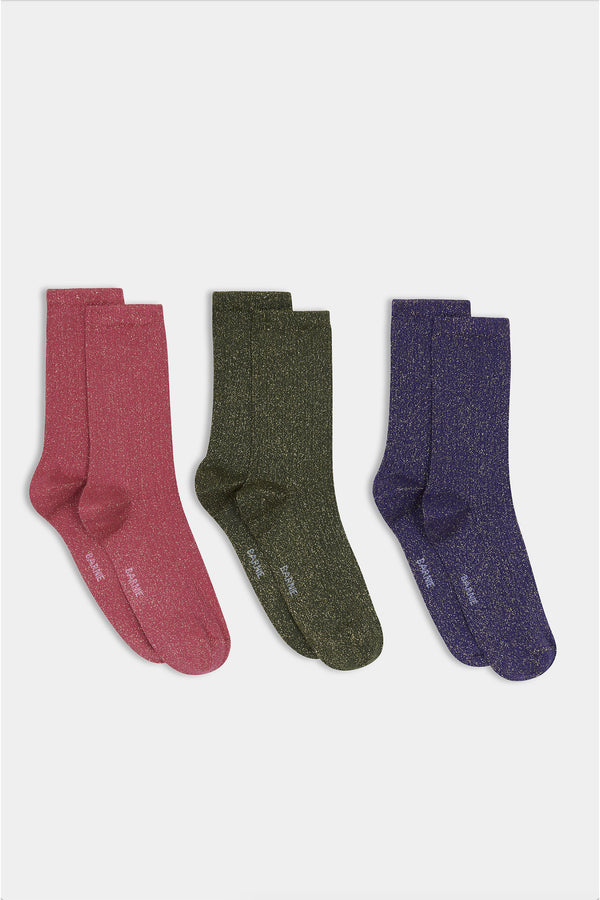 Chaussettes Lison rose, violet, kaki 2