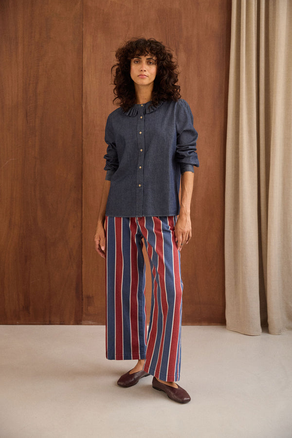 Pantalon Tommy rayures bordeaux