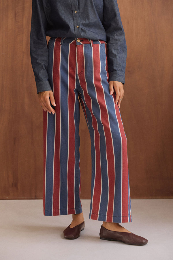 Pantalon Tommy rayures bordeaux