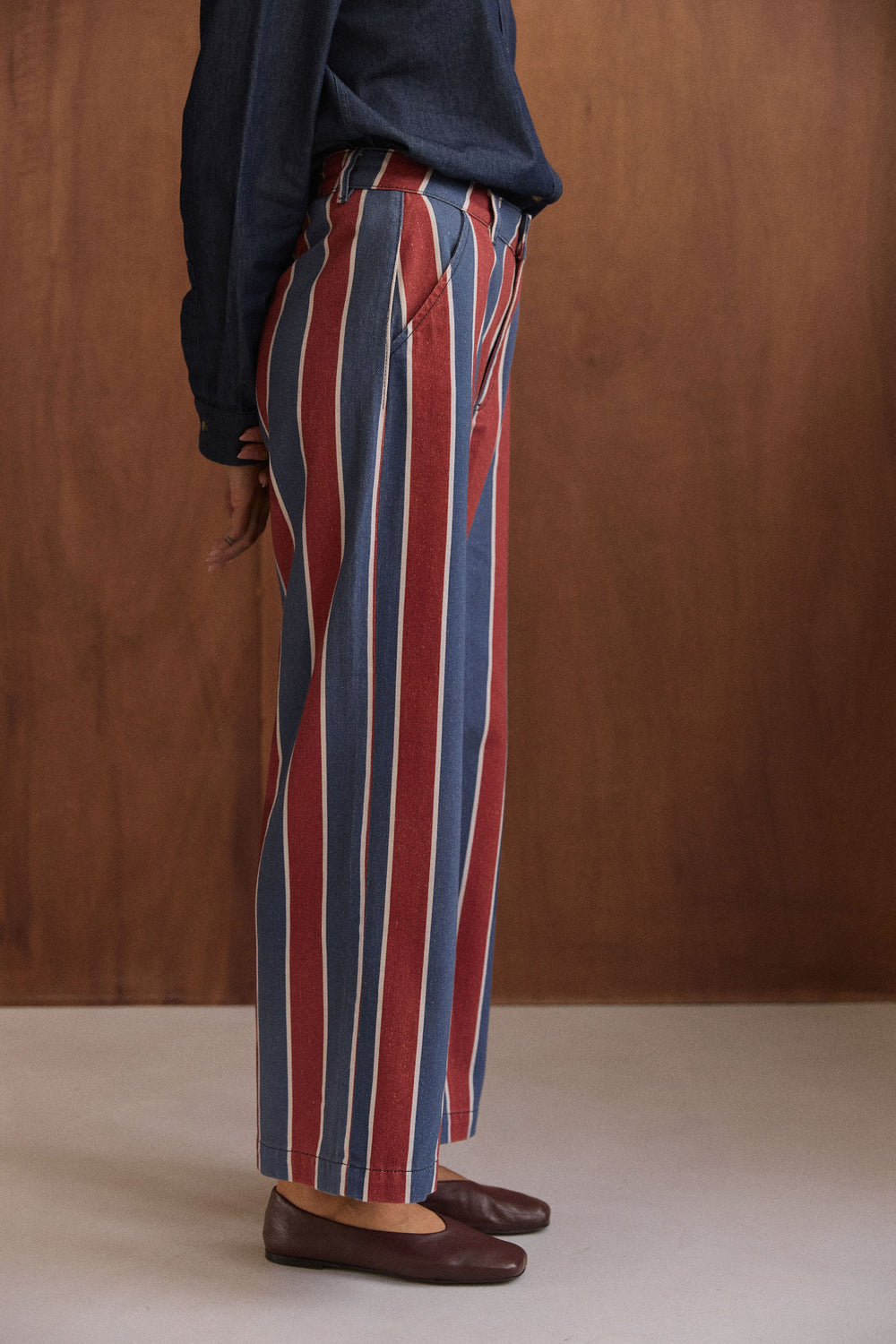Pantalon Tommy rayures bordeaux