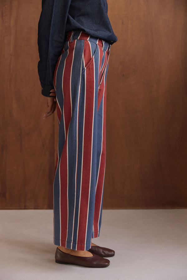 Pantalon Tommy rayures bordeaux