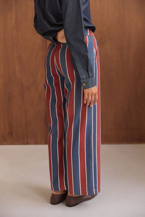 Pantalon Tommy rayures bordeaux