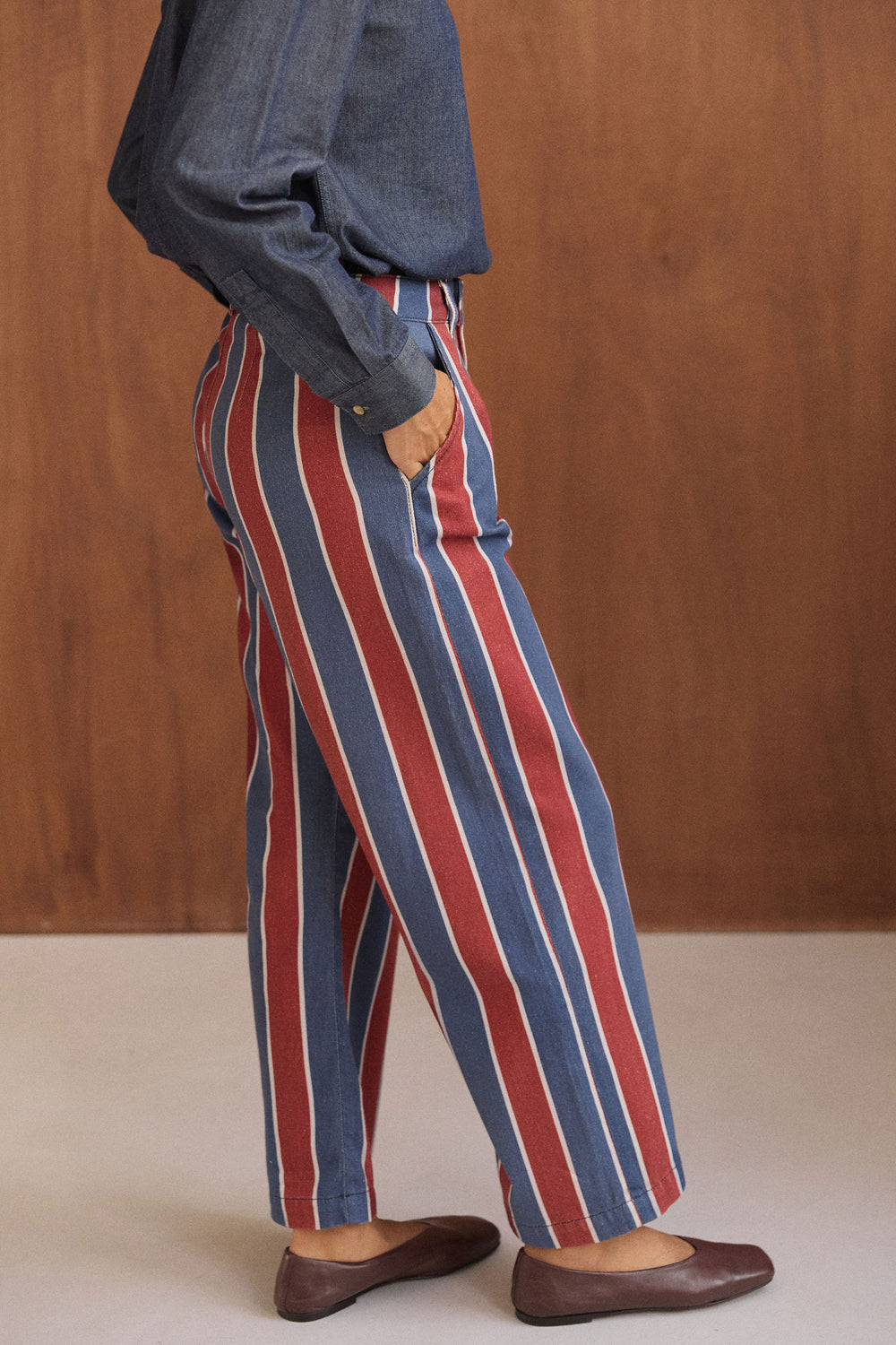 Pantalon Tommy rayures bordeaux