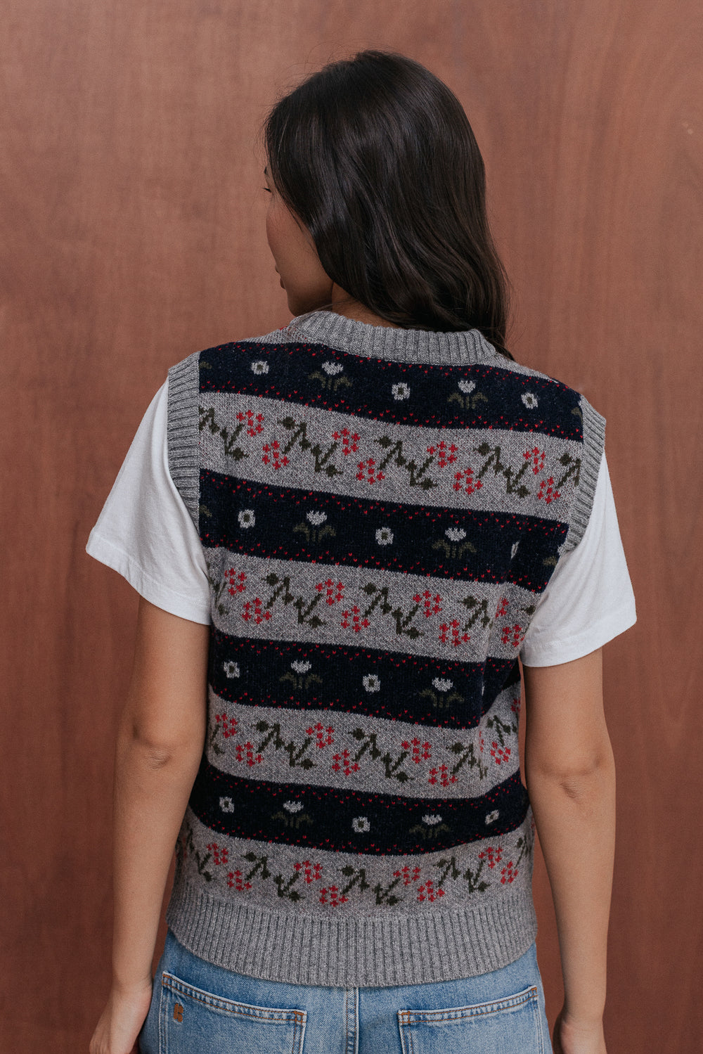 Pull sans manches Anne jacquard fleurs