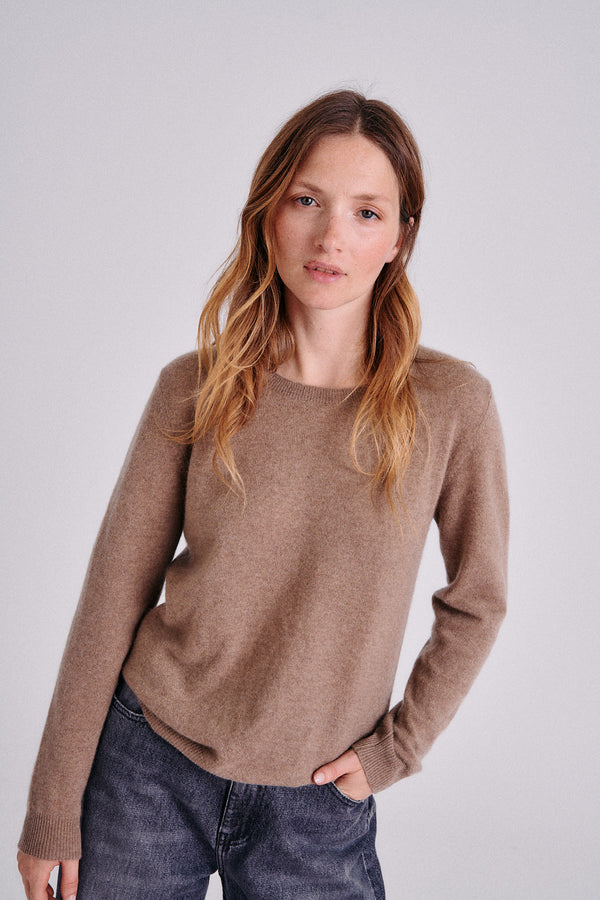 Pull en cachemire beige foncé Bertille 1