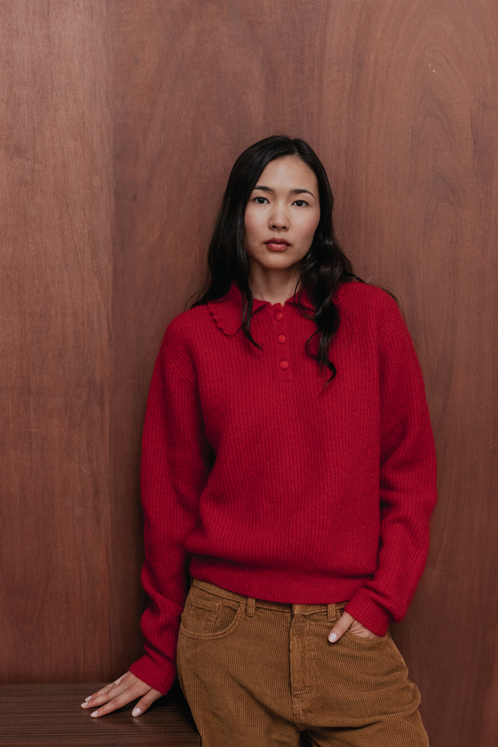 Pull Camélia rouge