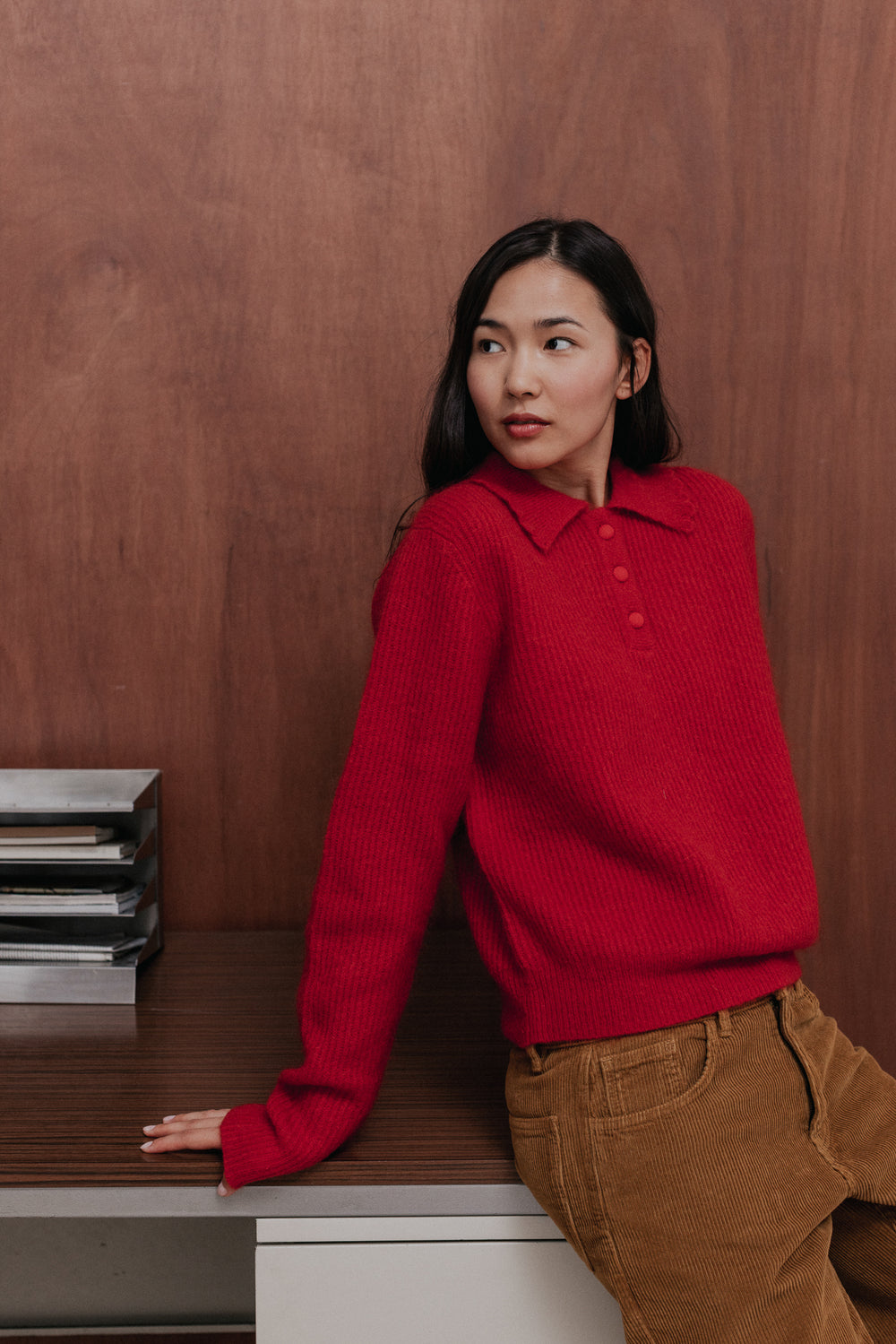Pull Camélia rouge