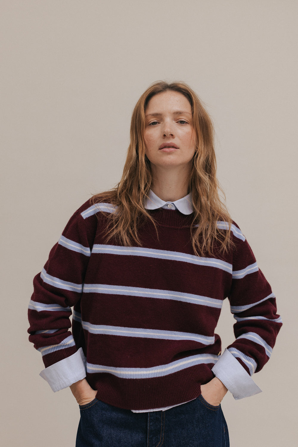 Pull James rayures bordeaux