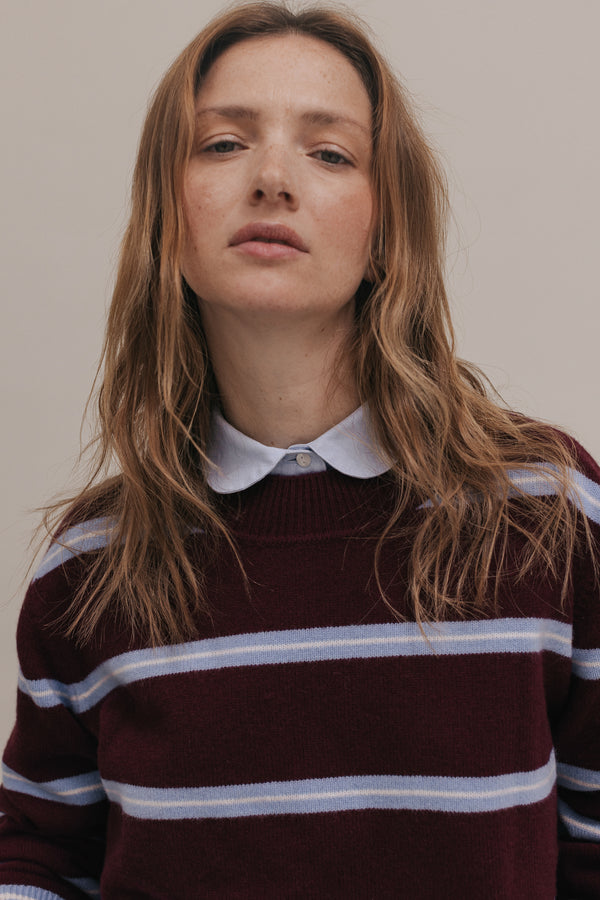 Pull James rayures bordeaux