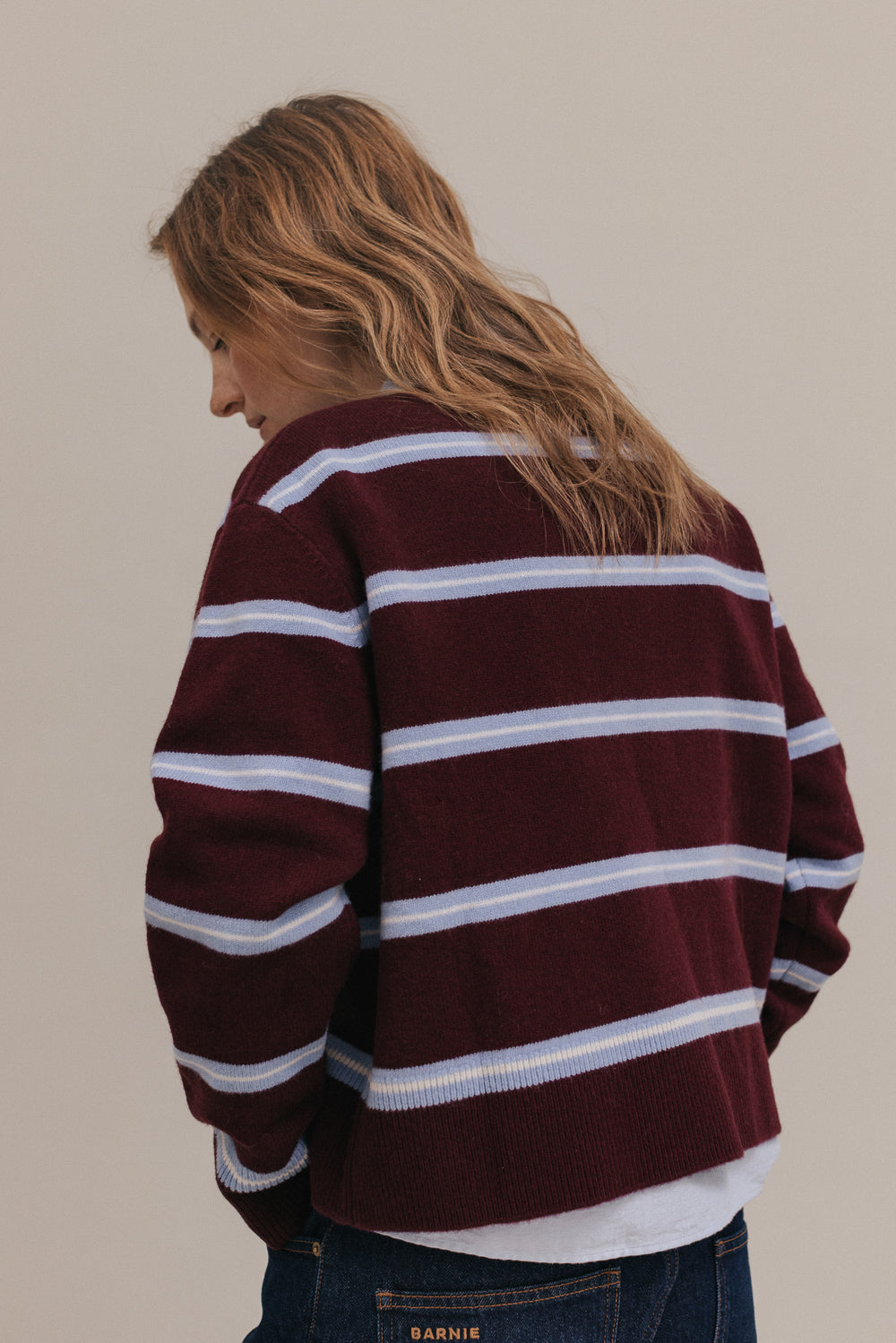 Pull James bordeaux rayures bleu ciel