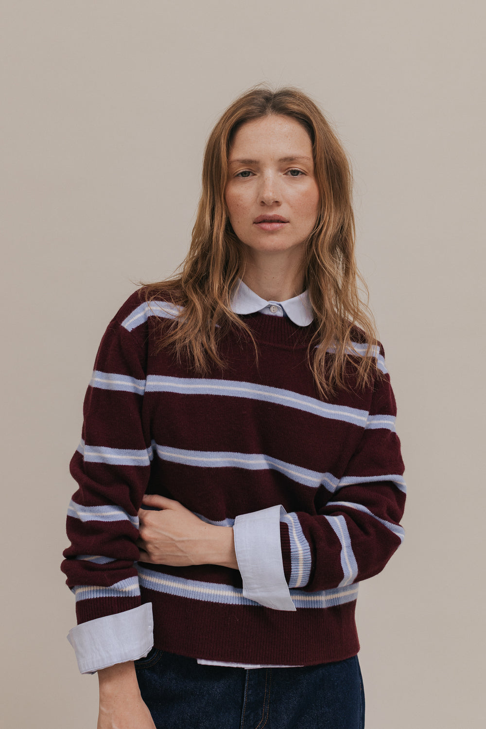 Pull James rayures bordeaux