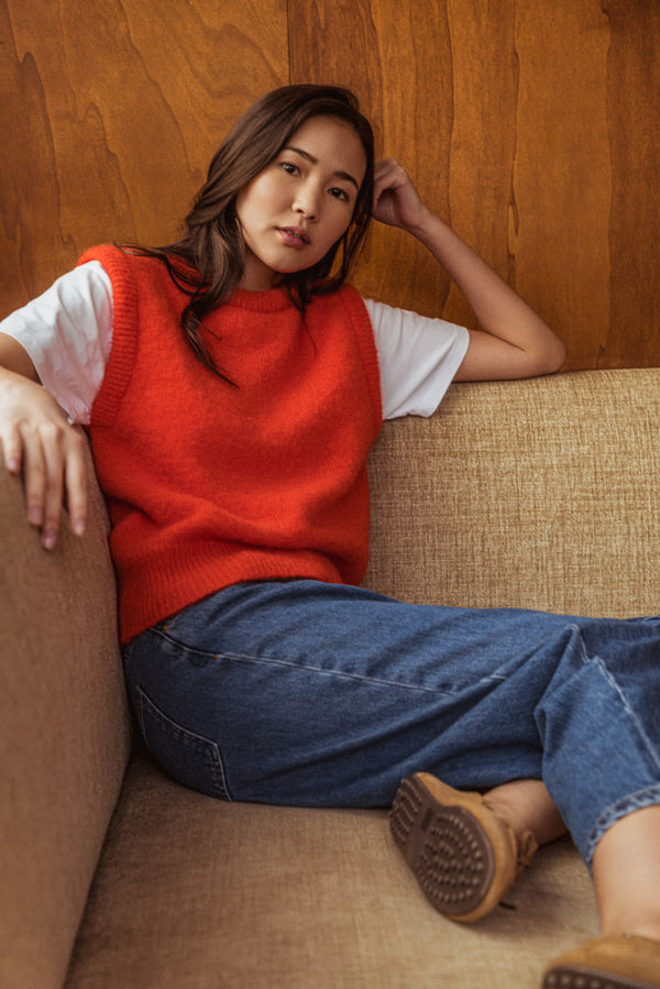 Pull sans manche Mira vermillon