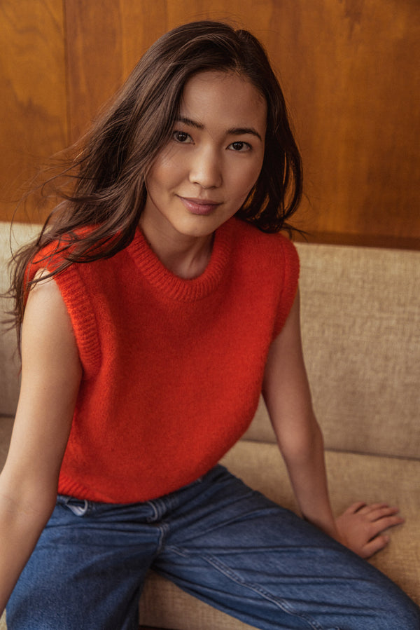 Pull sans manche Mira vermillon