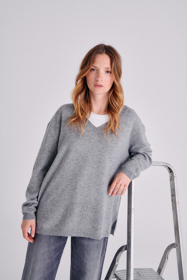 Pull en cachemire gris chiné clair Sixtine 1