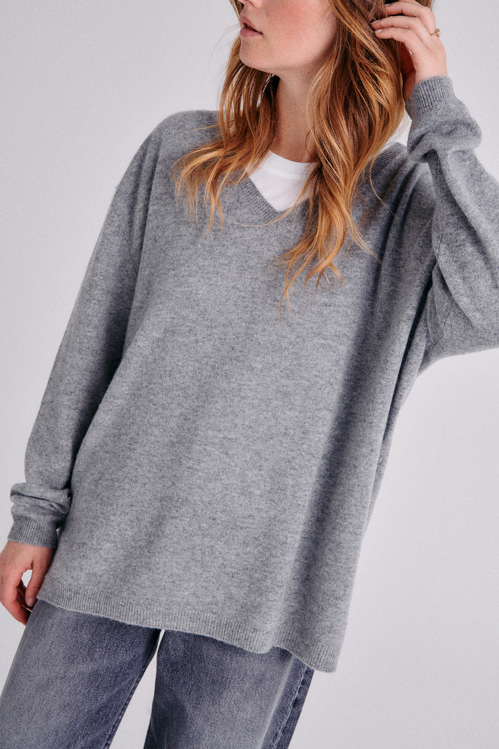 Pull en cachemire gris chiné clair Sixtine 2