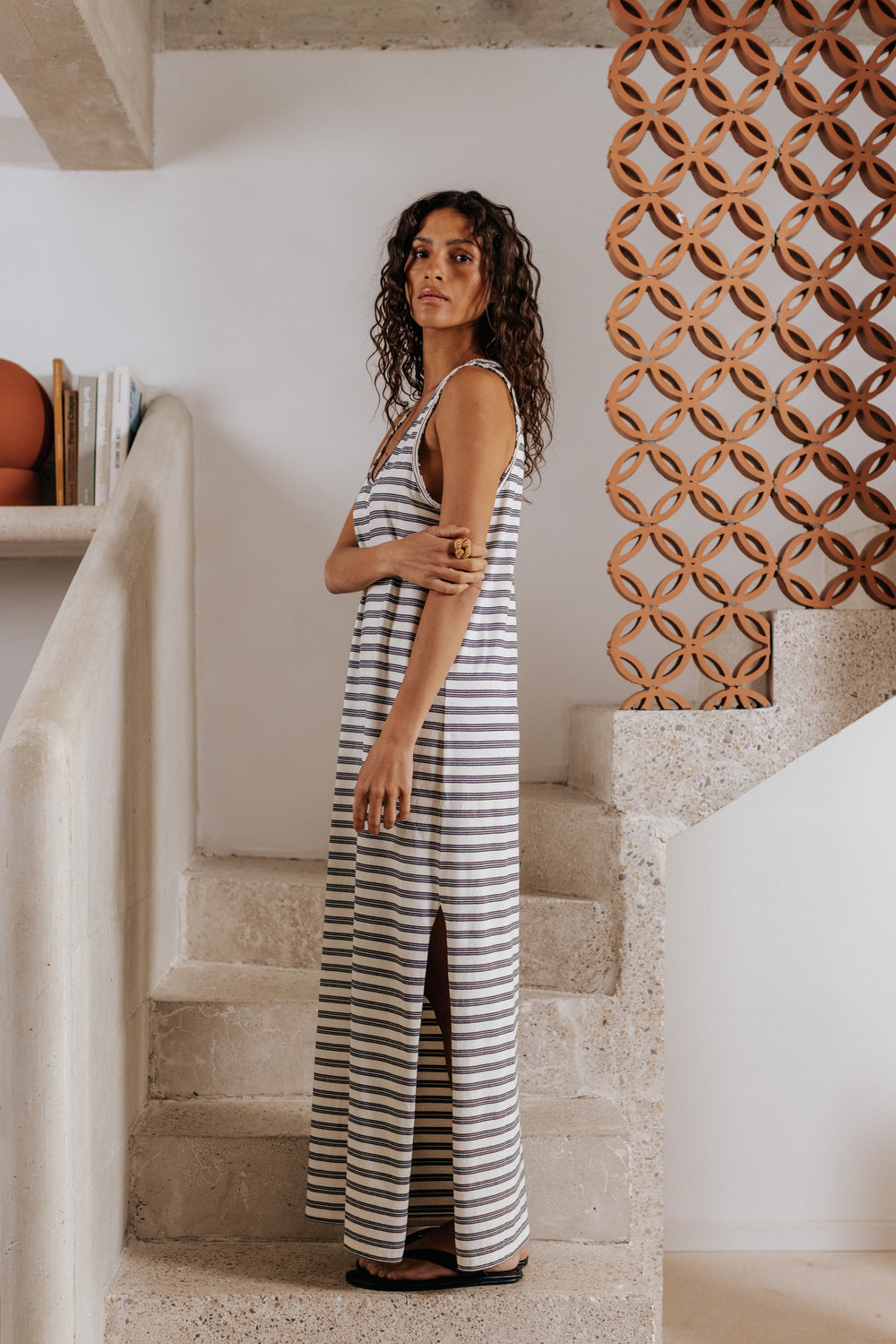 Anie navy striped dress