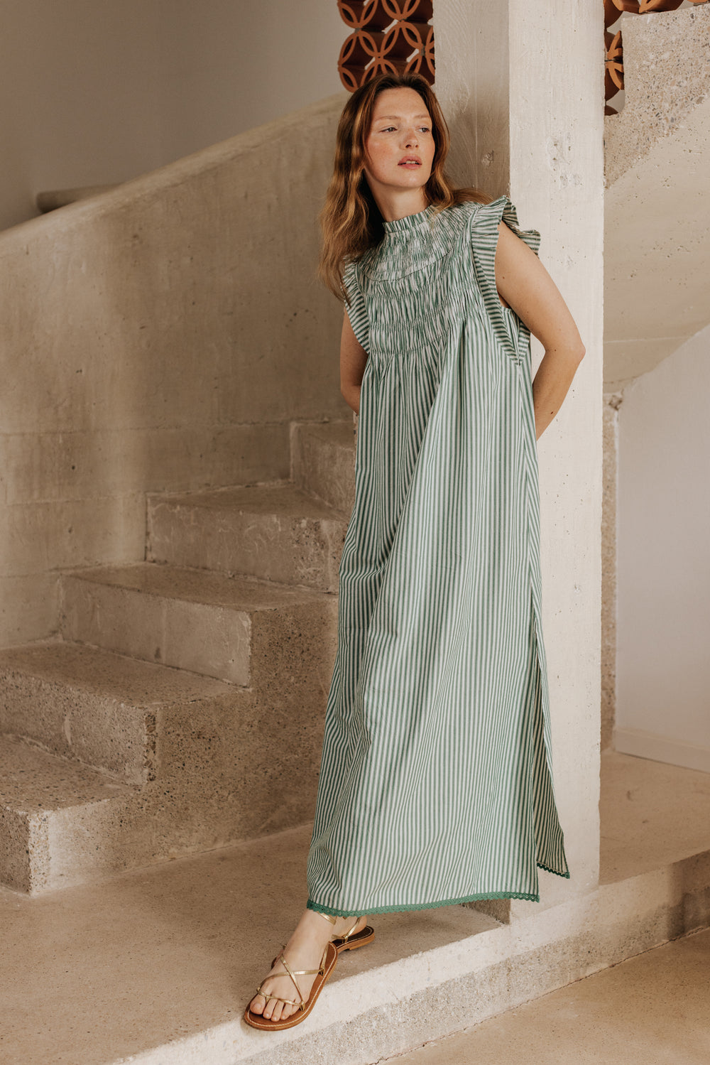 Nila dress green stripes
