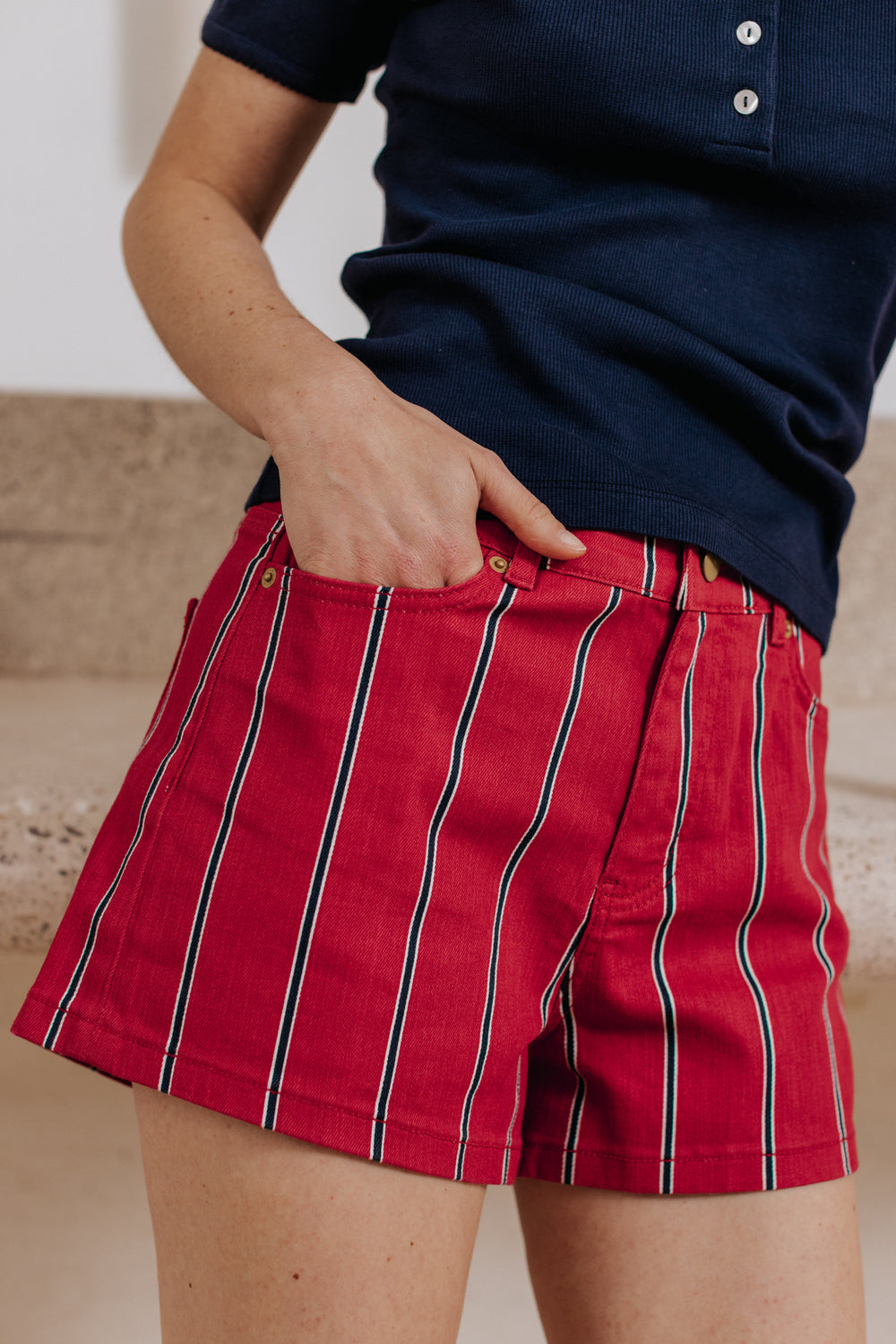 Jules red striped shorts
