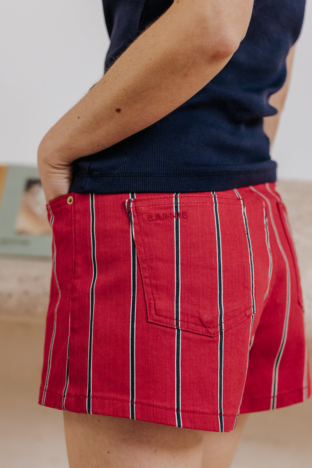 Jules red striped shorts