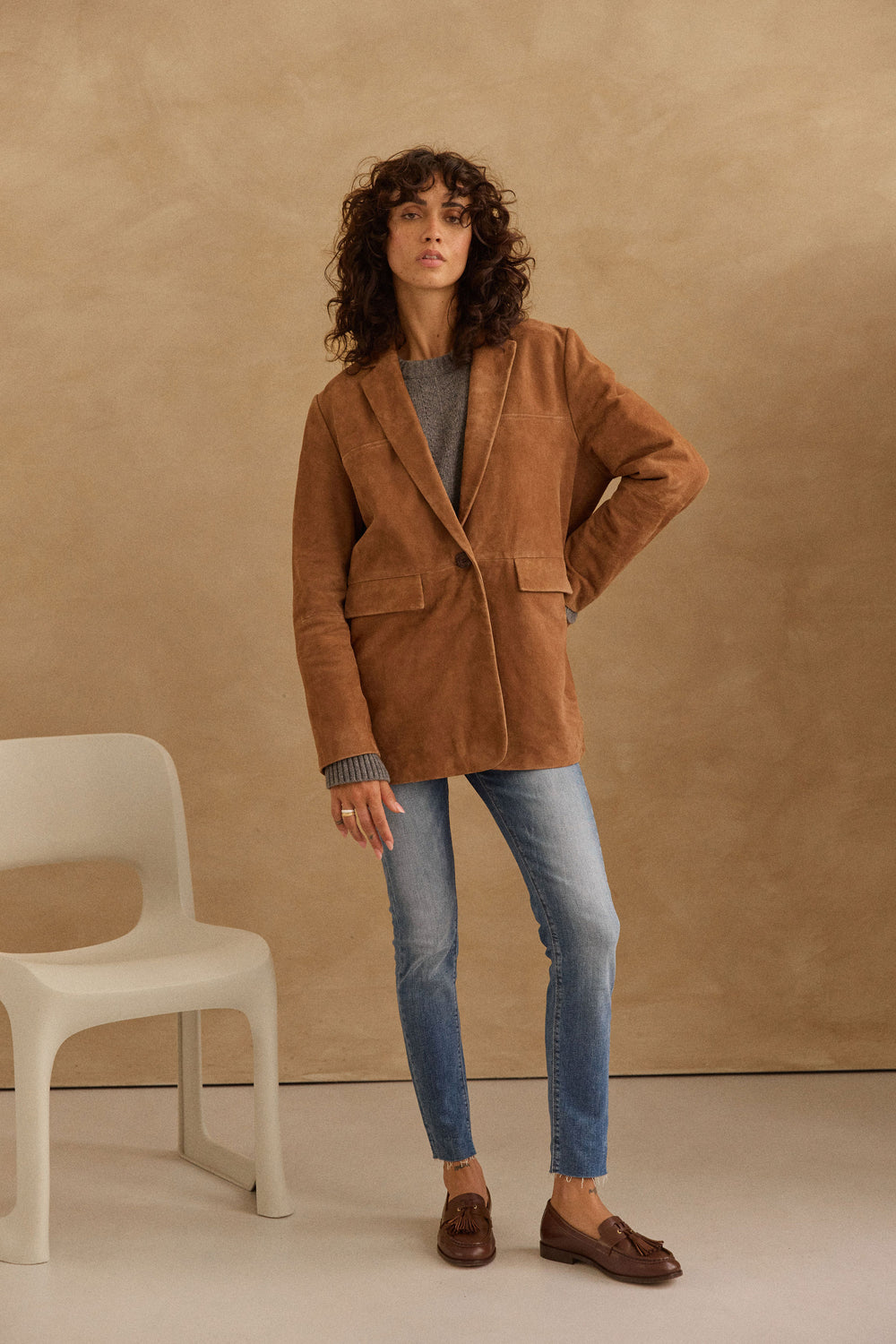 Veste en daim Lisa camel