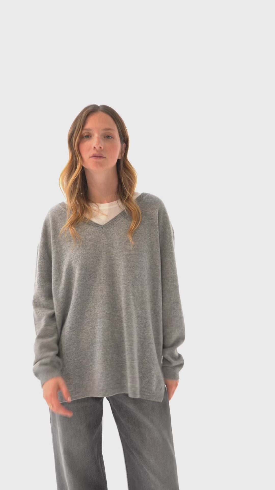 Pull en cachemire gris chiné clair Sixtine 5